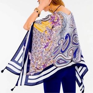 NWT Chico’s Paisely Poncho with tassel detail